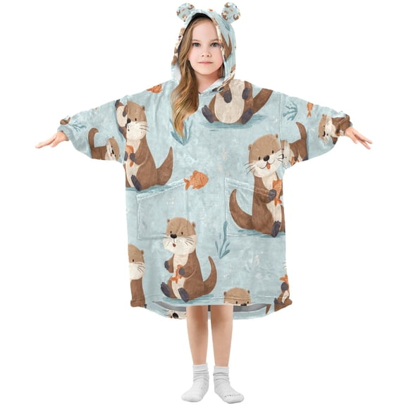 Wearable Blanket with Sleeves and Pocket Oversized Hooded Sweatshirt 3-14 YR Cute Otters in Various Poses M