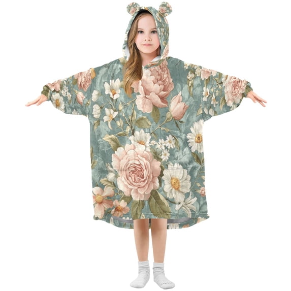 Wearable Blanket with Sleeves and Pocket Oversized Hooded Sweatshirt 3-14 YR Daisies and Lilies M