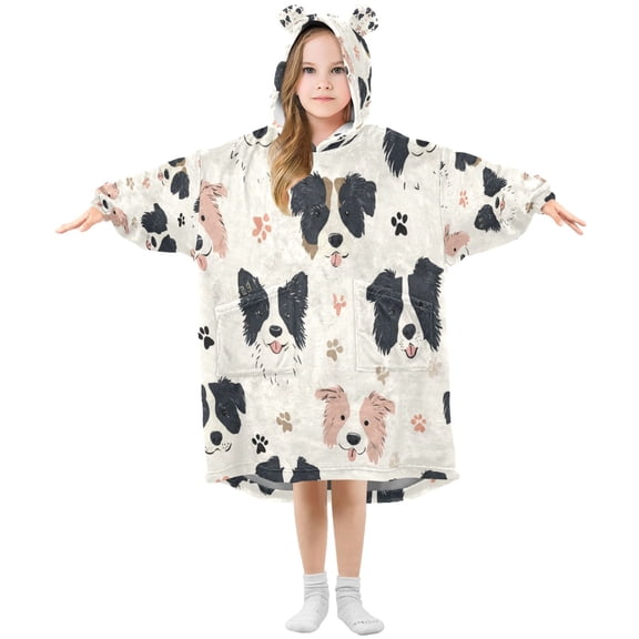 Wearable Blanket with Sleeves and Pocket Oversized Hooded Sweatshirt 3-14 YR Dog Head and Paw Prints S