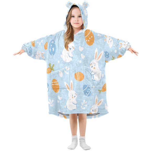 Wearable Blanket with Sleeves and Pocket Oversized Hooded Sweatshirt 3-14 YR Easter-themed Pattern S