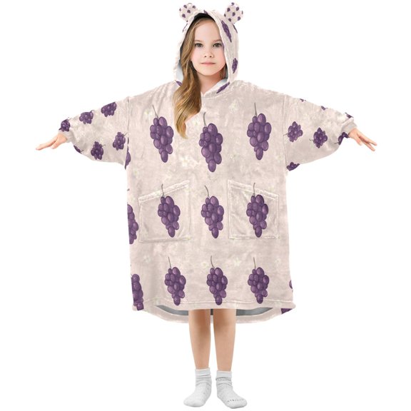 Wearable Blanket with Sleeves and Pocket Oversized Hooded Sweatshirt 3-14 YR Grapes and Flowers Pattern S