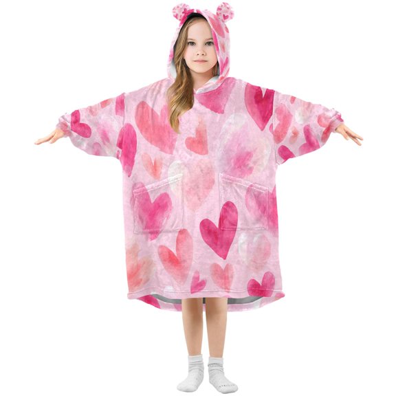 Wearable Blanket with Sleeves and Pocket Oversized Hooded Sweatshirt 3-14 YR Hand-drawn Hearts S