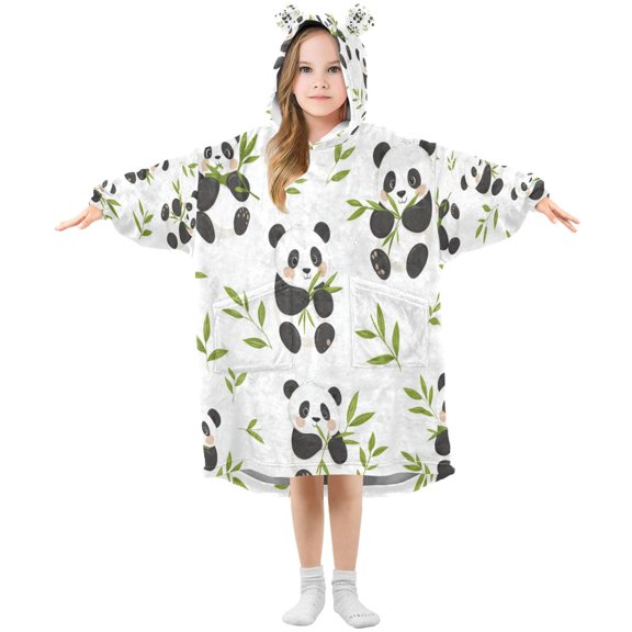 Wearable Blanket with Sleeves and Pocket Oversized Hooded Sweatshirt 3-14 YR Panda Eating Bamboo S