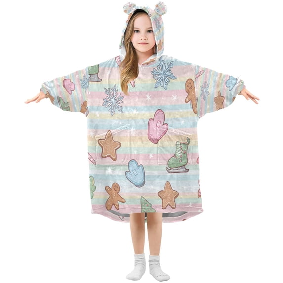 Wearable Blanket with Sleeves and Pocket Oversized Hooded Sweatshirt 3-14 YR Pastel Christmas-themed S