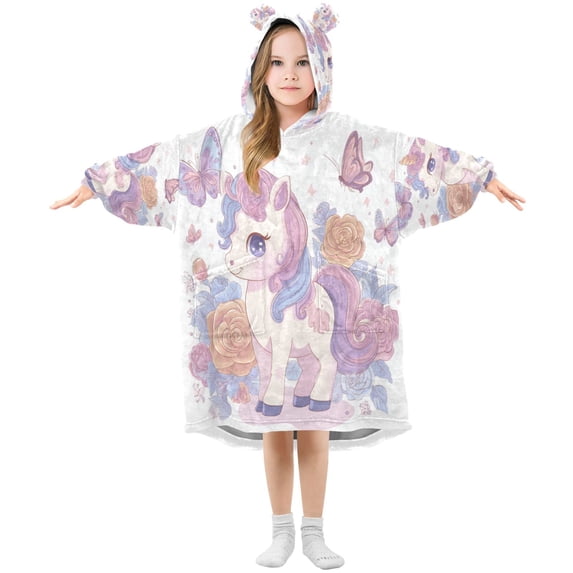 Wearable Blanket with Sleeves and Pocket Oversized Hooded Sweatshirt 3-14 YR Pastel Colors Unicorn M