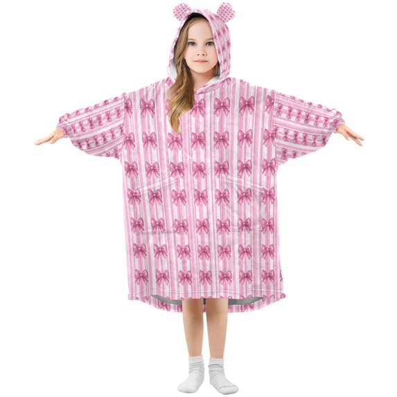 Wearable Blanket with Sleeves and Pocket Oversized Hooded Sweatshirt 3-14 YR Pink Bows M