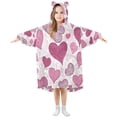 thumbnail image 1 of Wearable Blanket with Sleeves and Pocket Oversized Hooded Sweatshirt 3-14 YR Pink and Maroon Hearts S, 1 of 7