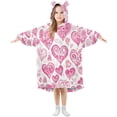 thumbnail image 1 of Wearable Blanket with Sleeves and Pocket Oversized Hooded Sweatshirt 3-14 YR Pink and Red Hearts Pattern L, 1 of 7