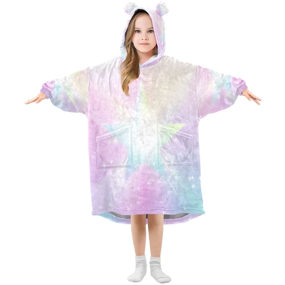 Wearable Blanket with Sleeves and Pocket Oversized Hooded Sweatshirt 3-14 YR Rainbow Gradient Stars M