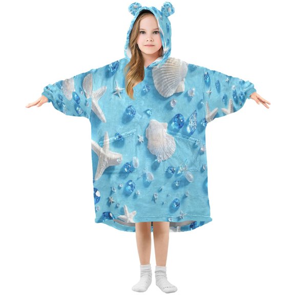 Wearable Blanket with Sleeves and Pocket Oversized Hooded Sweatshirt 3-14 YR Small Sapphire Gems L