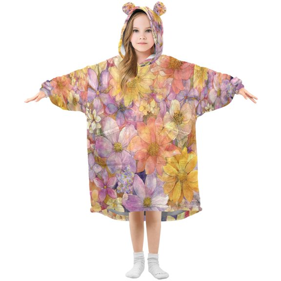 Wearable Blanket with Sleeves and Pocket Oversized Hooded Sweatshirt 3-14 YR Summer Blossoms S