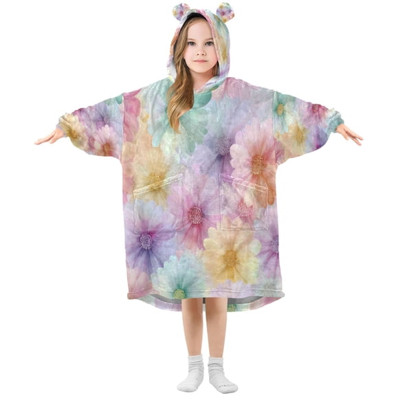 Wearable Blanket with Sleeves and Pocket Oversized Hooded Sweatshirt 3-14 YR Tie-dye Daisies S