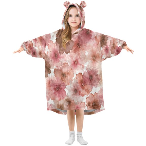 Wearable Blanket with Sleeves and Pocket Oversized Hooded Sweatshirt 3-14 YR Tie-dye Flowers Pattern S