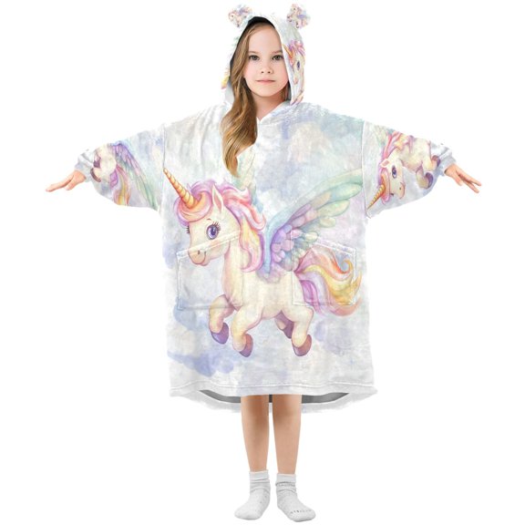 Wearable Blanket with Sleeves and Pocket Oversized Hooded Sweatshirt 3-14 YR Unicorn with Wings S