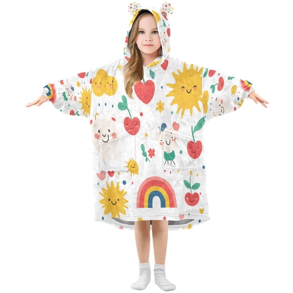 Wearable Blanket with Sleeves and Pocket Oversized Hooded Sweatshirt 3-14 YR Various Cute Cartoon Pattern S