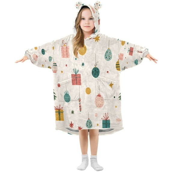 Wearable Blanket with Sleeves and Pocket Oversized Hooded Sweatshirt 3-14 YR Vintage Christmas Elements S