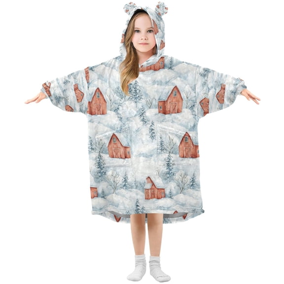 Wearable Blanket with Sleeves and Pocket Oversized Hooded Sweatshirt 3-14 YR Watercolor Red Bar Pattern M