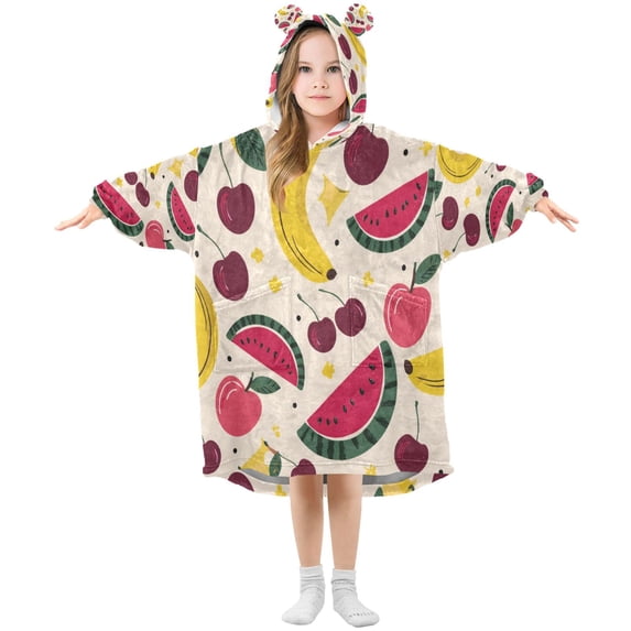 Wearable Blanket with Sleeves and Pocket Oversized Hooded Sweatshirt 3-14 YR Watermelon and Cherries M
