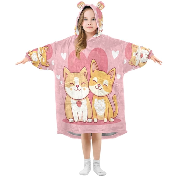 Wearable Blanket with Sleeves and Pocket Oversized Hooded Sweatshirt 3-14 YR Yellow Cat and Dog S