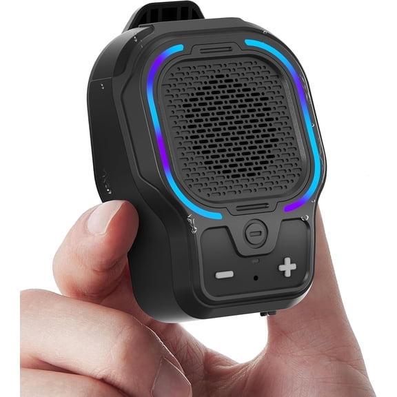 Wearable Bluetooth Speaker, Small Clip-on Wireless Portable Speaker, 10H Battery, IPX6 Waterproof Mini Speaker, 3 Light Modes with Mic, for Hands-Free Music Call Outdoor Work, Gift for Dad, Black