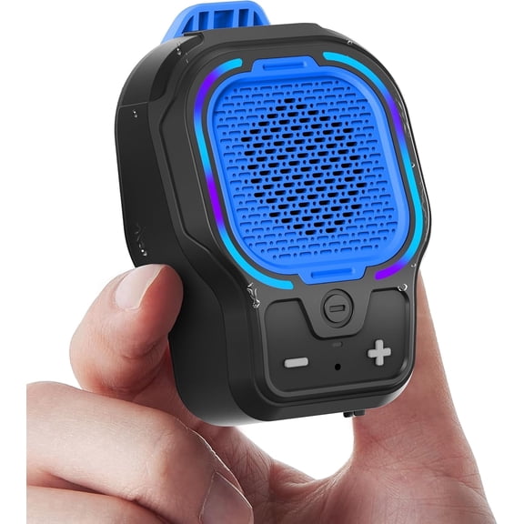 Wearable Bluetooth Speaker, Small Clip-on Wireless Portable Speaker, 10H Battery, IPX6 Waterproof Mini Speaker, 3 Light Modes with Mic, for Hands-Free Music Call Outdoor Work, Gift for Dad, Blue