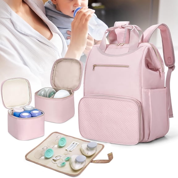 Wearable Breast Pump Bag Backpack with Cooler and Pump Tote Bag, Compatible with , Medela and Elvie Hands Free Pumps, Pink (Patent Design)