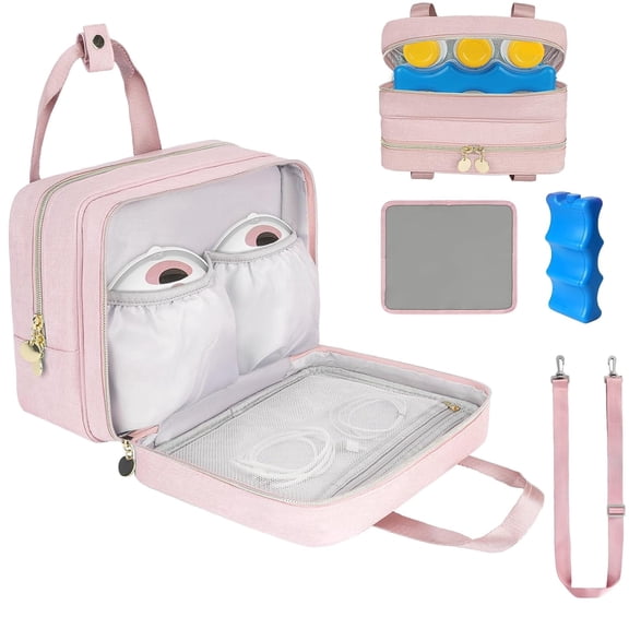 Wearable Breast Pump Bag with Insulated Cooler Compartment, Travel Carrying Case Compatible with Momcozy, Elvie and Medela Breast Pump Series, Includes Ice Pack & Waterproof Mat for Breastfeeding Acc