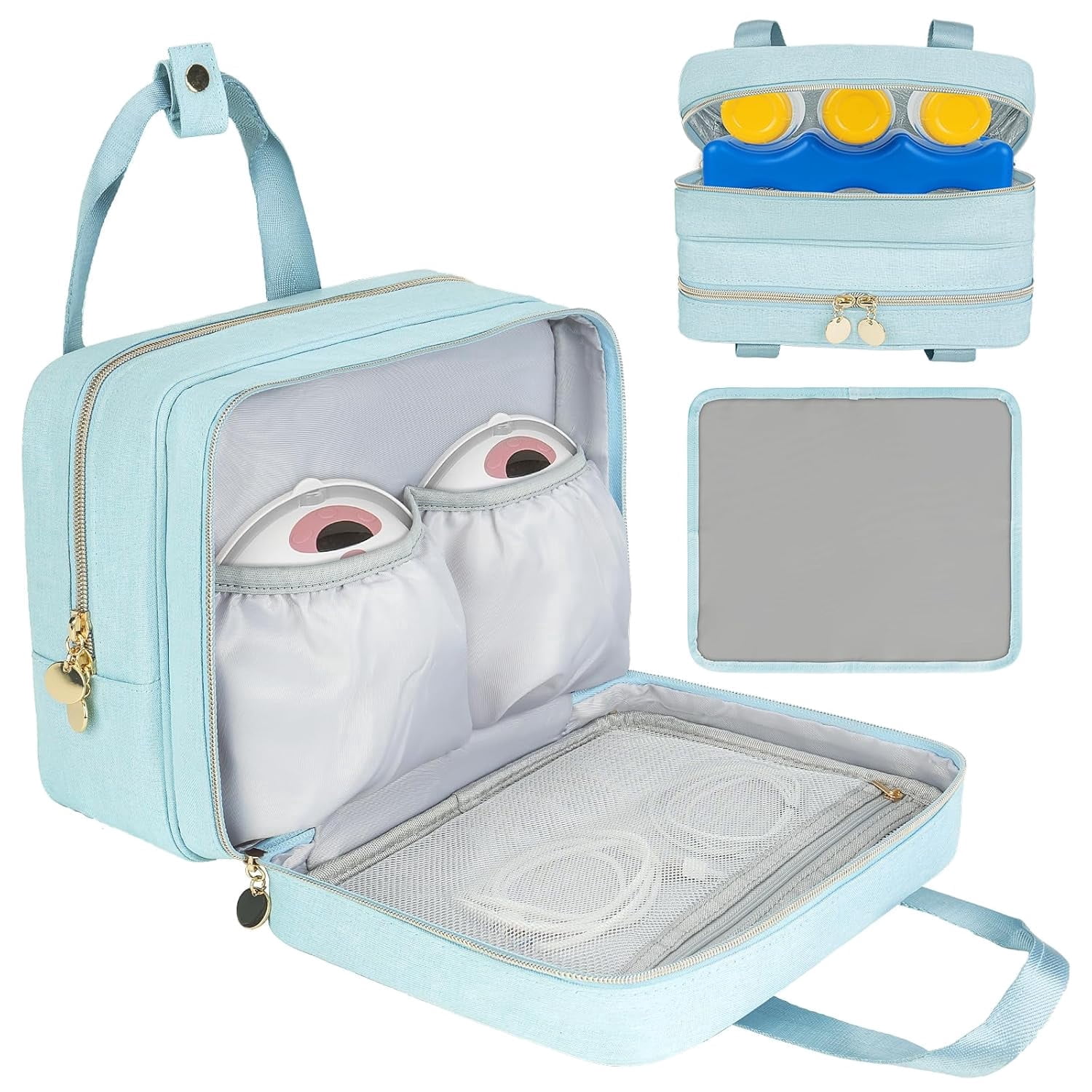 Wearable Breast Pump Bag with Insulated Cooler Compartment, Travel Carrying Case Compatible with Momcozy, Elvie and Medela Breast Pump Series, Includes Ice Pack & Waterproof Mat for Breastfeeding Acc