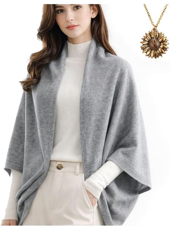 Wearable Cashmere Wrap with Sleeves, 2026 Soft Warm Shawl Wrap with Sleeves and Vintage Necklace for Women