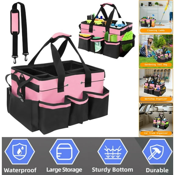 Wearable Cleaning Caddy Bag with Handle and Adjustable Shoulder Strap and 5 Compartments Large Cleaning Supplies Organizer Bag Portable Cleaning Supply Tote Bag for Cleaners Housekeepers
