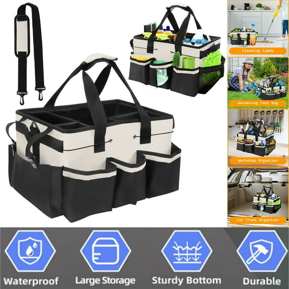 Wearable Cleaning Caddy Bag with Handle and Adjustable Shoulder Strap and 5 Compartments Large Cleaning Supplies Organizer Bag Portable Cleaning Supply Tote Bag for Cleaners Housekeepers