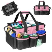 Wearable Cleaning Caddy Bag with Shoulder Straps, Cleaning Caddy Supplies Organizer with Handle & Detachable Divide, Cleaning Tool Organizers Tote Bag for Cleaners,Housekeepers pink