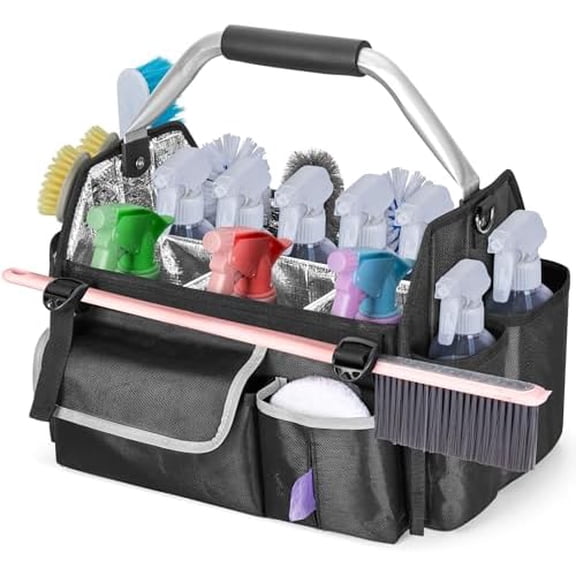 Wearable Cleaning Caddy Organizer, Cleaning Supplies Bag with Divider & Support Pad, Cleaner Tote with Handle & Detachable Shoulder Strap, Housekeeping Storage Box with Multi Pockets, Bag Only