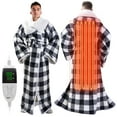 thumbnail image 1 of Wearable Electric Heating Blanket with Waistband and Sleeves - VECUKTY Cozy Plaid Heated Throw with 6 Heat Levels and Timer Settings - 50 x 70 inch,Gray, 1 of 11