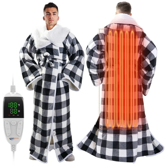 Wearable Electric Heating Blanket with Waistband and Sleeves - VECUKTY Cozy Plaid Heated Throw with 6 Heat Levels and Timer Settings - 50 x 70 inch,Gray