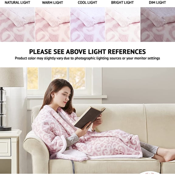 Wearable Electric Poncho Wrap Blanket, Ultra Soft Sherpa & Berber Fleece Heated Throw, Certified & Oeko-TEX, 3 Heat Settings & 2 Hour Auto Shutoff, Gift-Ready, 50" x 64", Blush Lattice