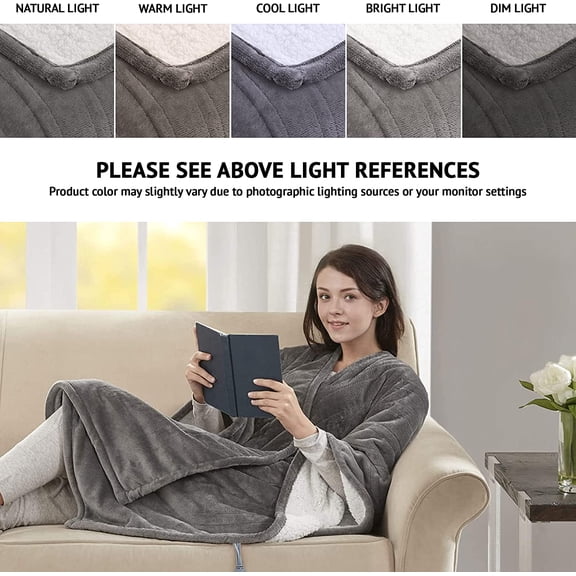 Wearable Electric Poncho Wrap Blanket, Ultra Soft Sherpa & Berber Fleece Heated Throw with Low EMF, Certified & OEKO-TEX,3 Heat Settings & 2 Hour Auto Shutoff, Gift-Ready, 50" x 64",Grey