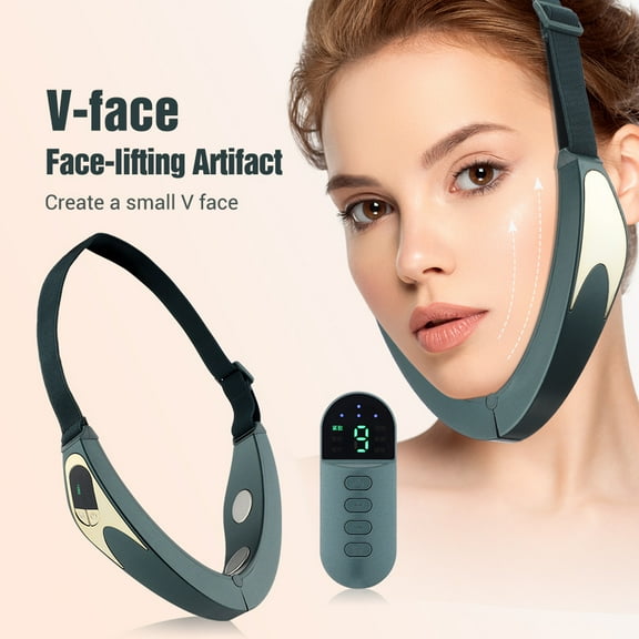 Wearable Facial Massager with EMS Microcurrent Pulse, V-Line Chin Lifting Strap for At-Home Relaxation and Jawline Sculpting, with Remote Control,Green