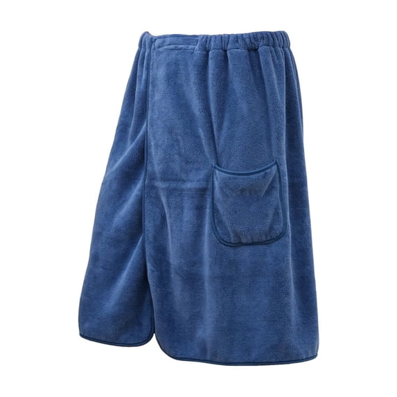 Wearable Fleece Bath Towel for Men - Soft, Absorbent Shower Wrap with Elastic Waistband & Pockets | Versatile Beach Towel, Spa & Travel Essential Dark Blue