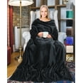 thumbnail image 1 of Wearable Fleece Blanket with Sleeves and Pocket for Women Men, Super Soft Microplush Adult Wrap Full Body Blanket Robe for Lounge Couch As Seen On TV 73" x 51" | Catalonia series by Terrania | Black, 1 of 6