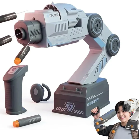 Wearable Foam Blaster with Smart Tracking Inductive Robot Arm Tracking Shoulder Mount Auto Aim for Outdoor Game Cosplay Gray