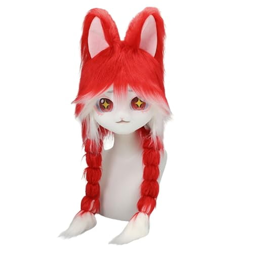 Wearable Furry Anime Bunny Mask,Kawayi Fursuit Animal Mask,Plush Therian Animal Rabbit Headgear Outfit Accessories