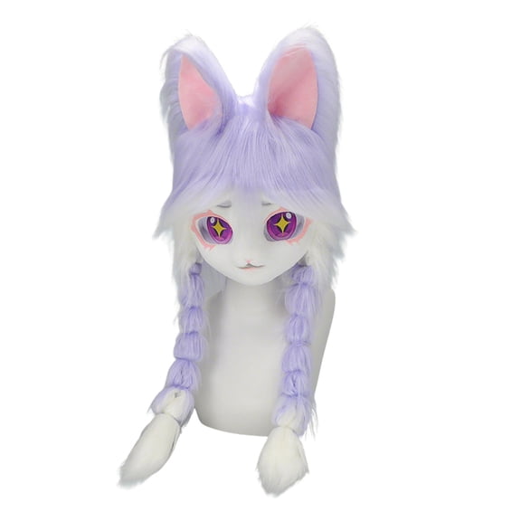 Wearable Furry Anime Bunny Mask,Kawayi Fursuit Animal Mask,Plush Therian Animal Rabbit Headgear Outfit Accessories