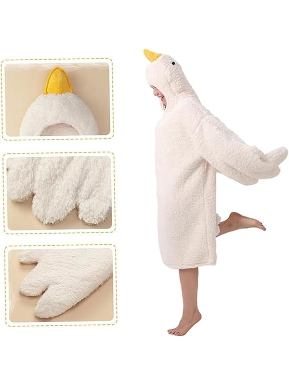 Wearable Goose Blanket Hoodie Onesie,Duck Blankets Hooded,Warm Cozy Sleeping Bag Fleece Hoodie Blanket Onesie with Foot Slippers Soft Warm Wearable Hooded Blanket Cozy Loungewear for Holiday Gift