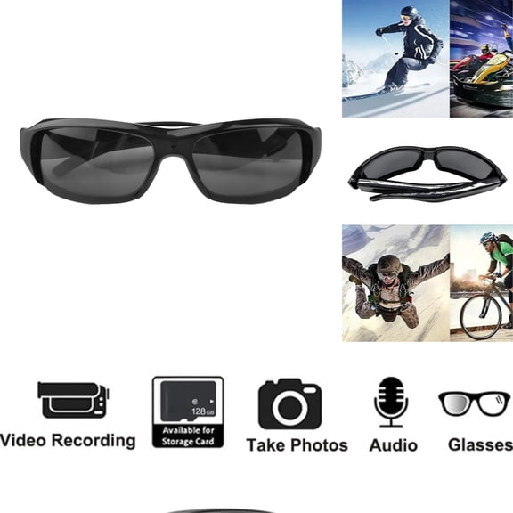 Wearable HD 1080P Mini Glasses Camera, Hands-Free Sports DVR Camcorder, Driving Dash Cam, Portable Security Surveillance Action Camera