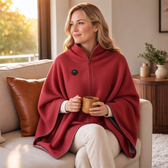 Wearable Heated Blanket, Electric Heating Shawl Wrap with Zipper, Soft Warm Heating Cape for Home, Office and Travel Use