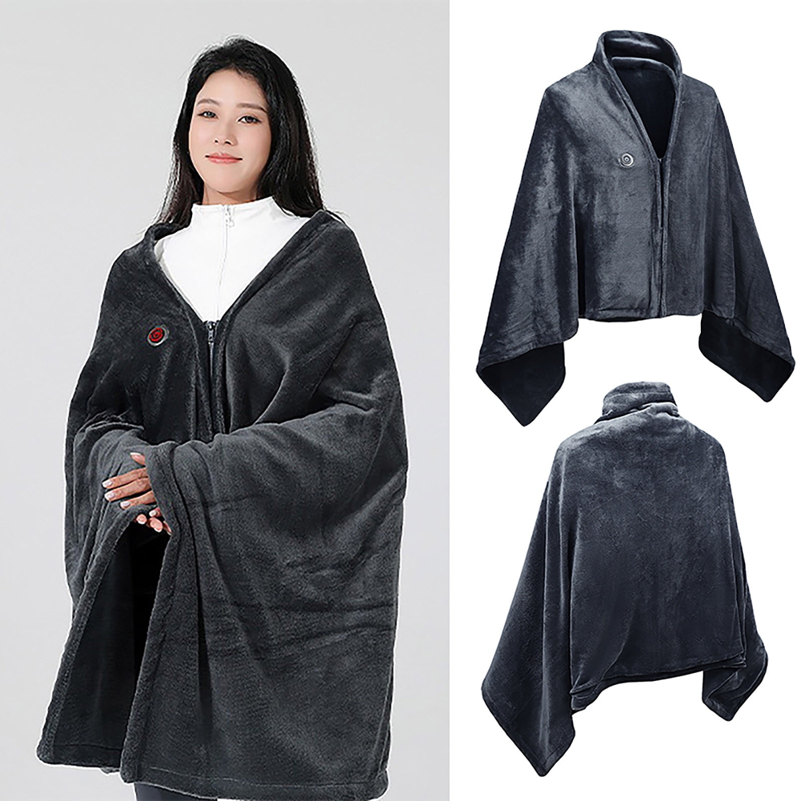 Wearable Heated Blanket Electric Throw Blanket Heated Shawl For Women Men Zip Up Heating Jacket Home Heated Body Warmer USB Coats Heated Scarf (86CM)