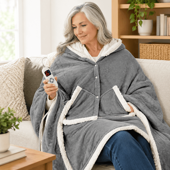 Wearable Heated Blanket Electric Throw Shawl With 6 Heating Levels And ...