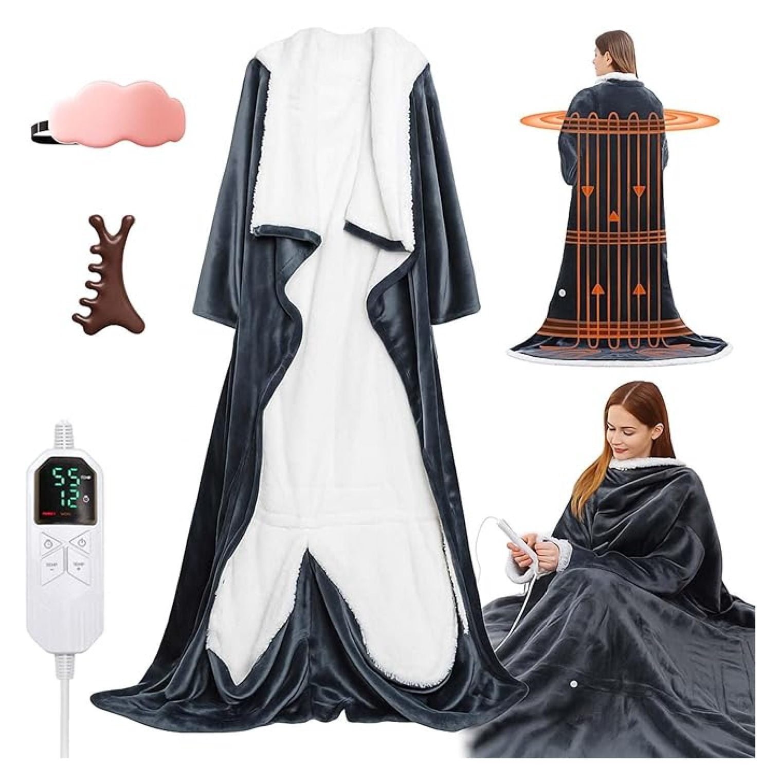 Gingerbread Heated Robe Wearable Heated Blanket with Foot Pocket, 50