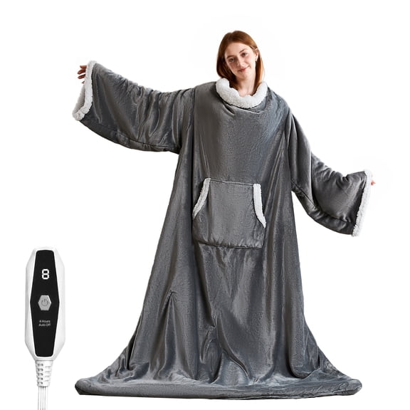 Wearable Heated Blanket with Foot Pocket and Sleeves, 52"X72" Electric Blanket Heating Throw with 10 Heating level &4 Hours Auto Shut off Etl Certified,Soft Warm Gift for Mom Women.